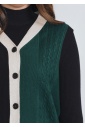 Textured Elegance: Black and Green Cable Knit Vest