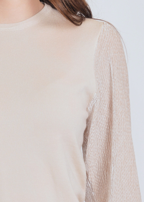 Make a Statement: Beige Knit Sweater, Bold Volume Sleeves