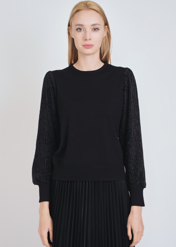 Edgy Black Knit Top with Eye-catching Voluminous Sleeves
