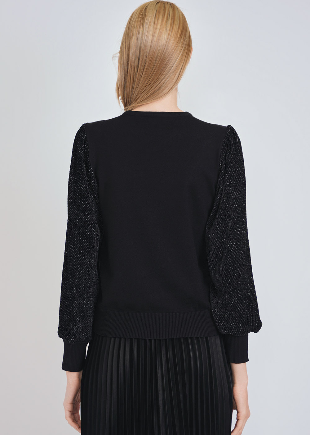 Edgy Black Knit Top with Eye-catching Voluminous Sleeves