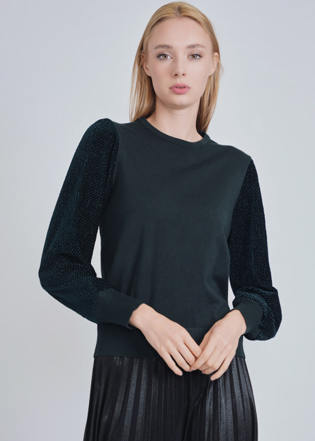 Unique Green Knit Top with Volume Sleeves