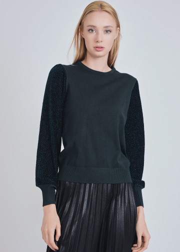 Unique Green Knit Top with Volume Sleeves
