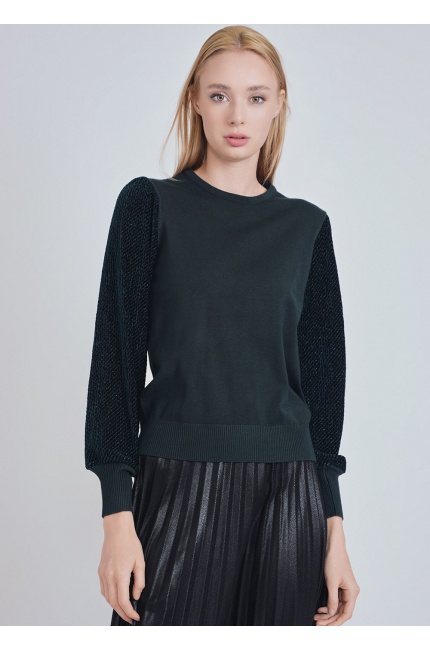 Unique Green Knit Top with Volume Sleeves