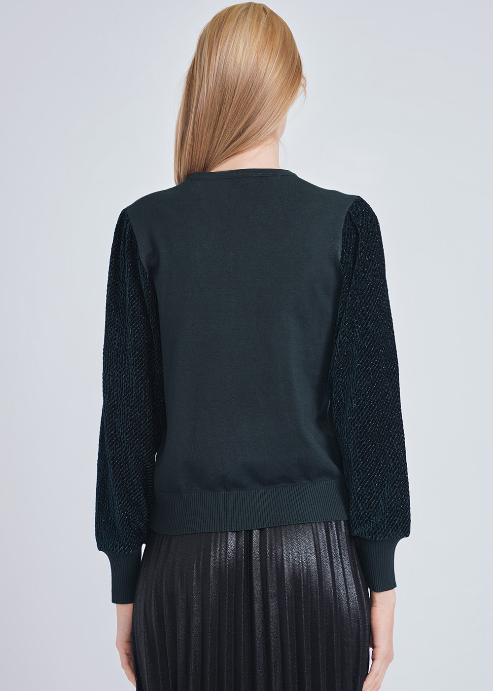 Unique Green Knit Top with Volume Sleeves