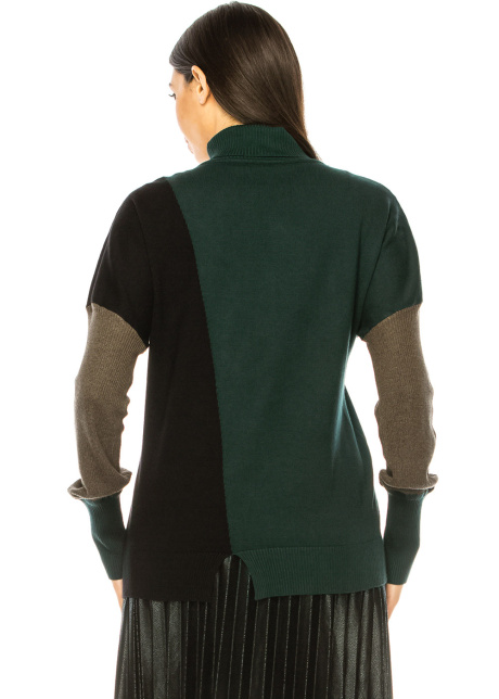 Green Hues: Color Block High Neck Sweater