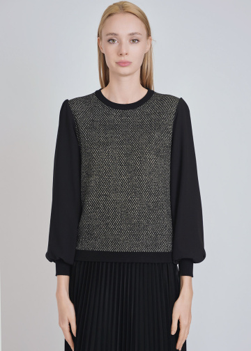Dual-Tone Sweater with Voluminous Sleeves