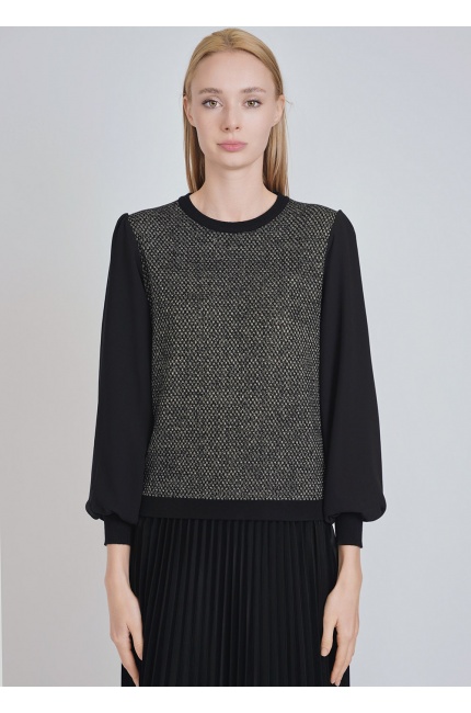 Dual-Tone Sweater with Voluminous Sleeves