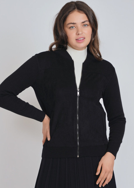Smooth-textured Black Cardigan with Zip Closure