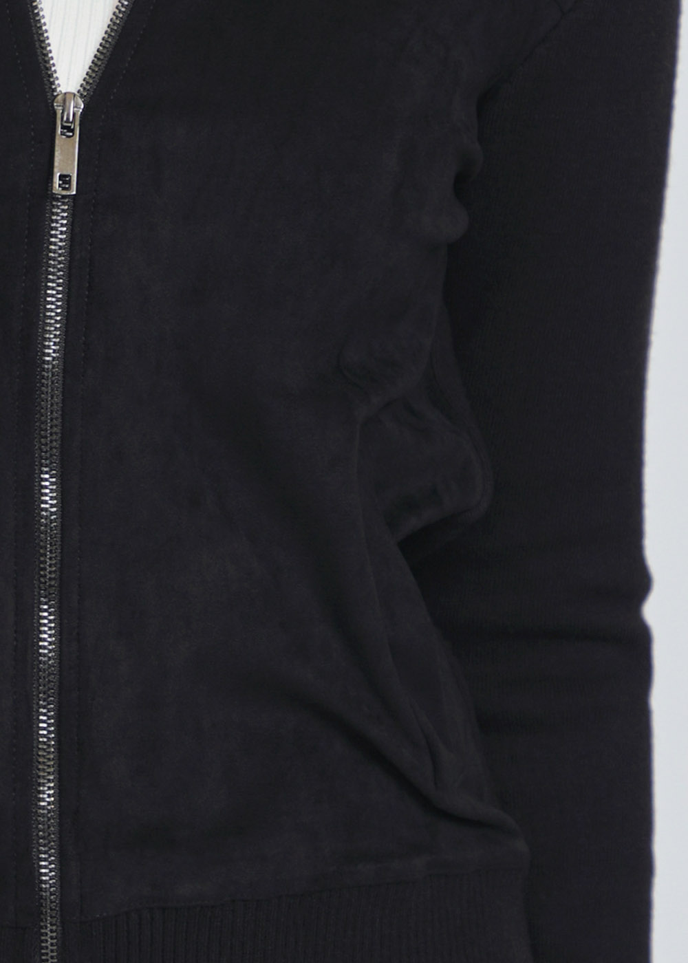 Smooth-textured Black Cardigan with Zip Closure