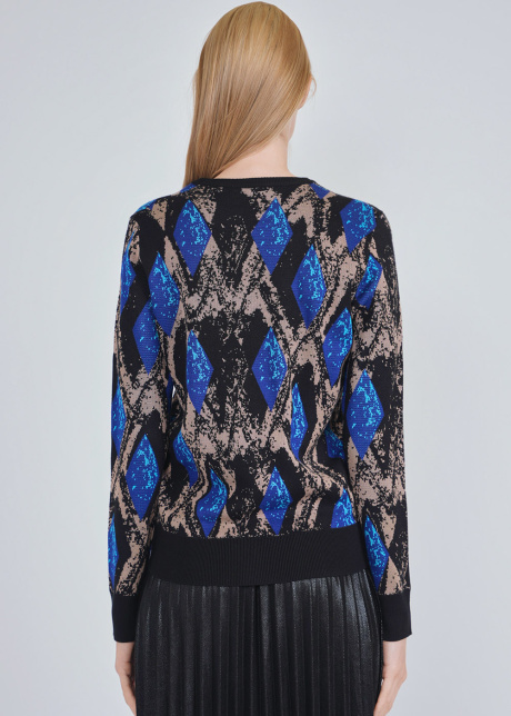 Knit Top with Blue Diamond Motifs