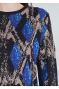 Knit Top with Blue Diamond Motifs