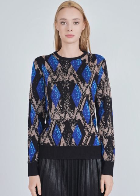 Knit Top with Blue Diamond Motifs