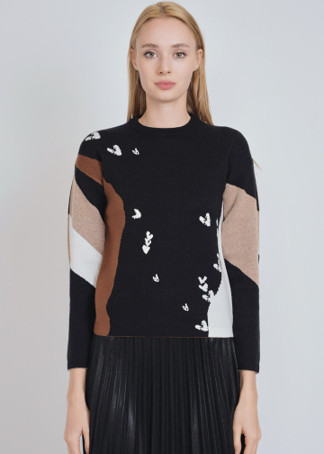 Versatile Black Color Block Sweater