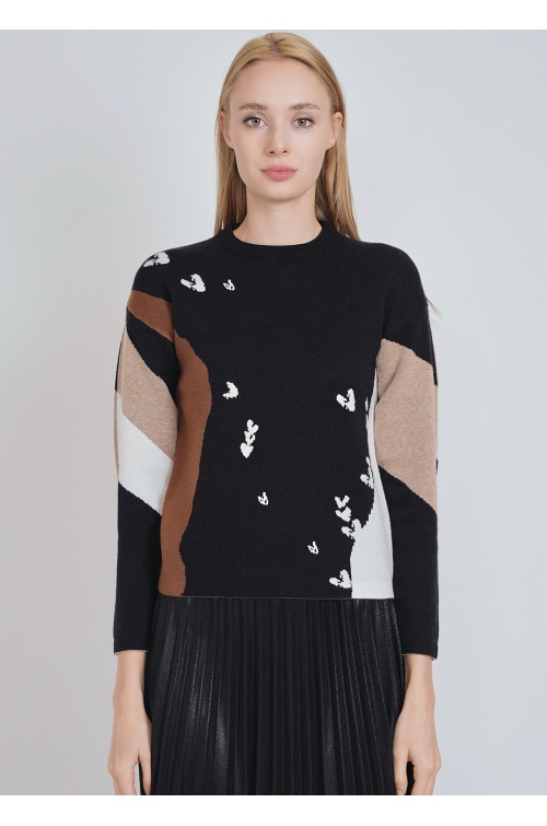 Versatile Black Color Block Sweater
