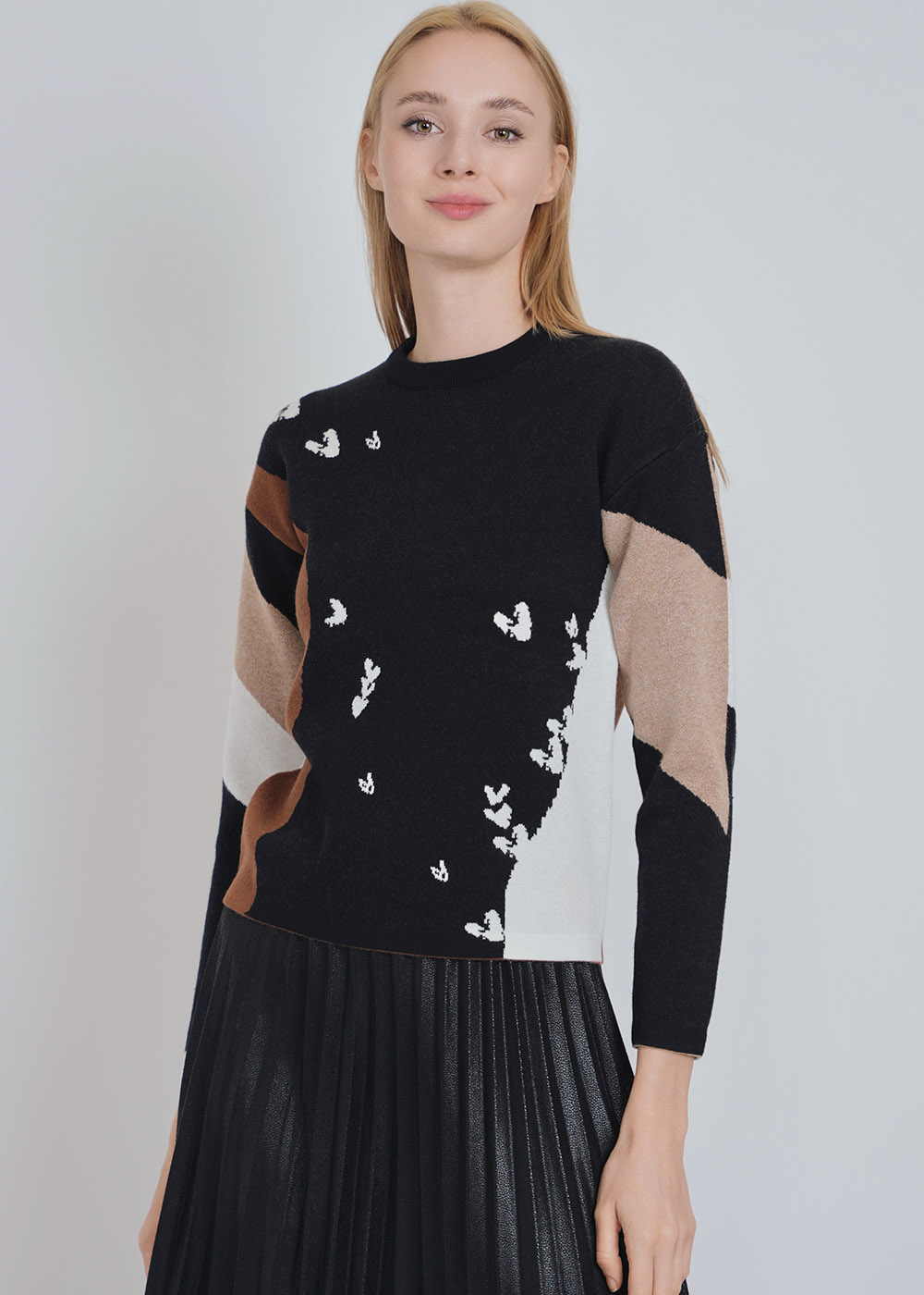 Versatile Black Color Block Sweater