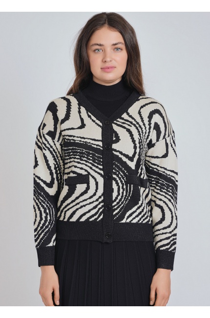 Black & White Cardigan with Subtle Charm and Pockets