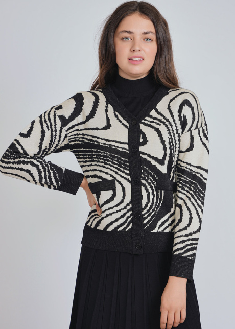 Black & White Cardigan with Subtle Charm and Pockets