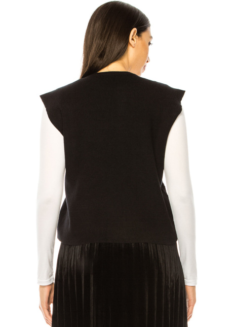 Sleek Black Vest in Mixed Knit Design