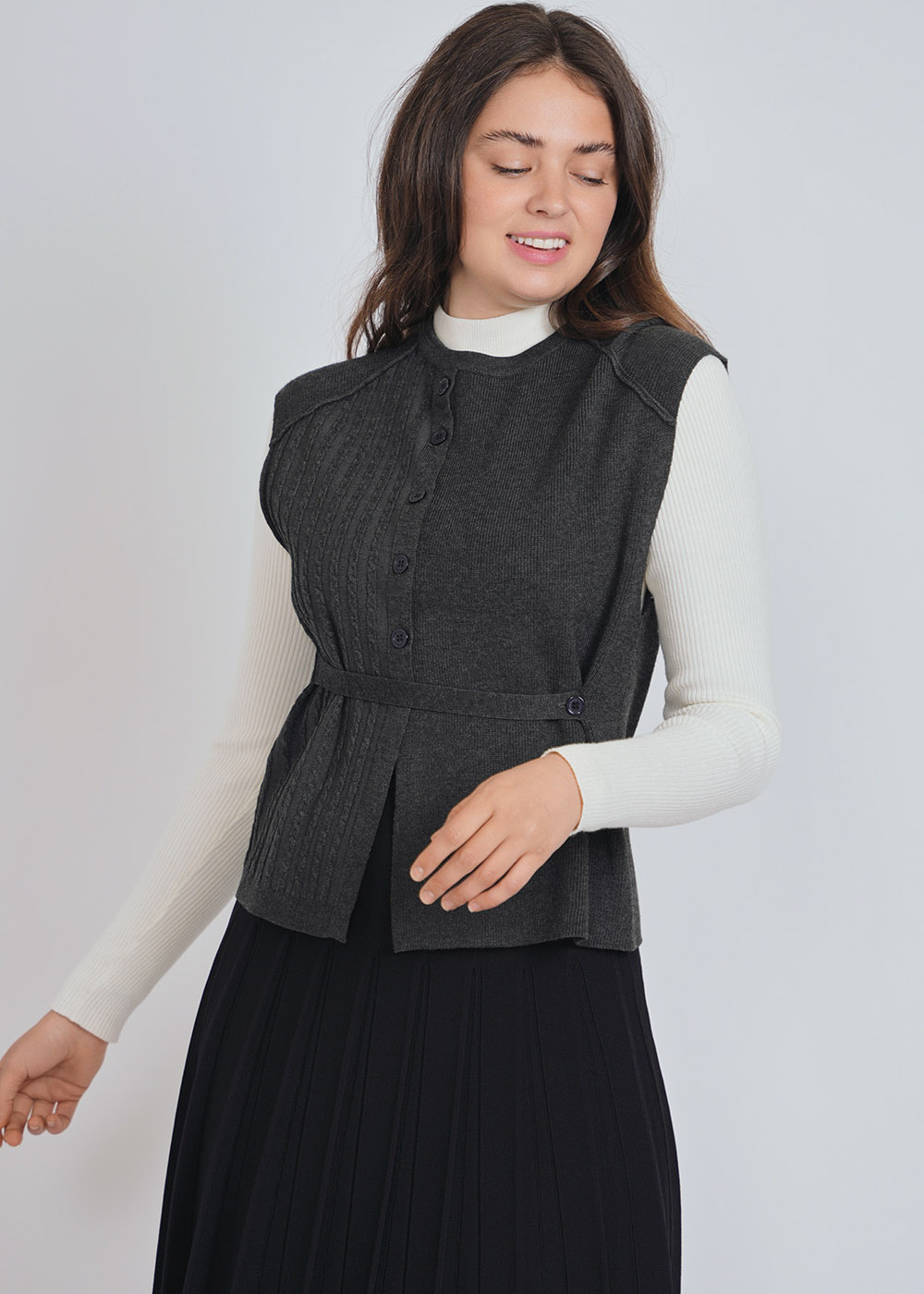 Subtle Grey Vest with Cable Knit Intricacies