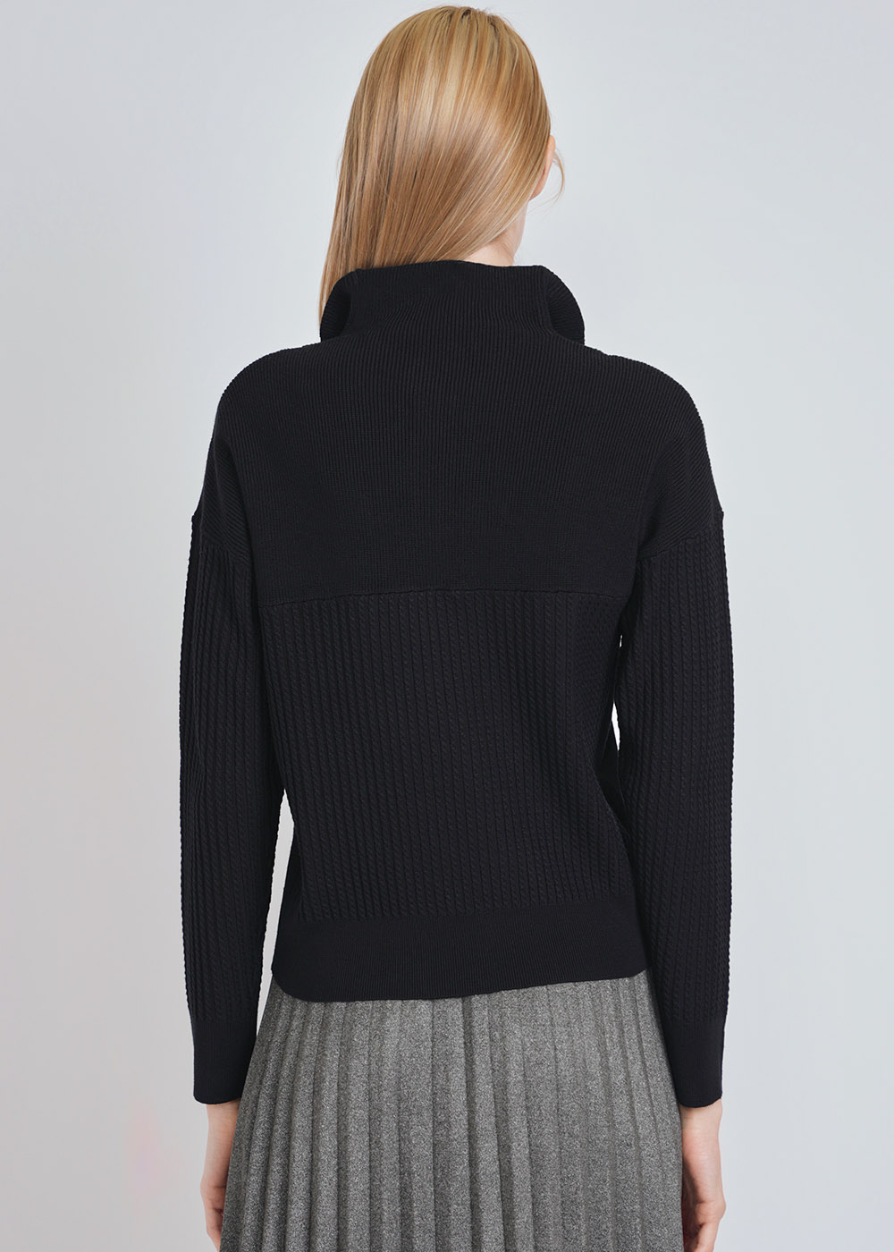 Elegant Buttoned Black Knit High Neck Sweater