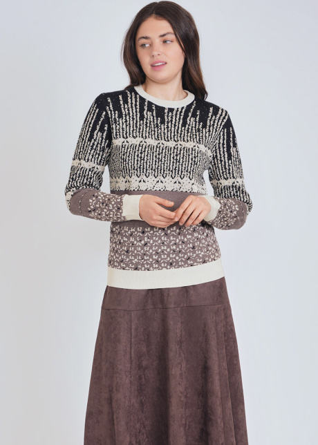 Multihued Knit Sweater with Artistic Touch