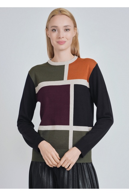 Sweater Mosaic with Colorful Block Ensemble