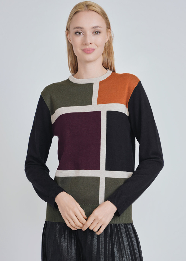 Sweater Mosaic with Colorful Block Ensemble