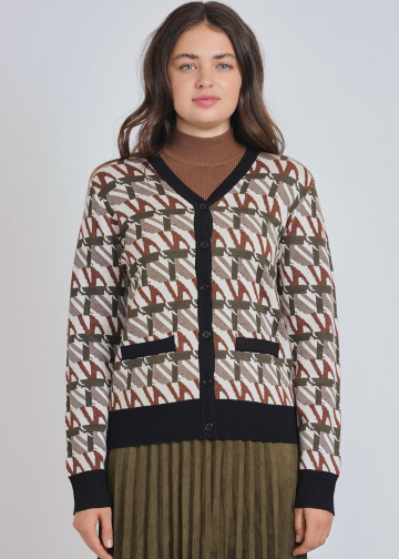 Soft Olive Tinted Printed Cardigan