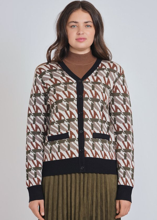 Soft Olive Tinted Printed Cardigan