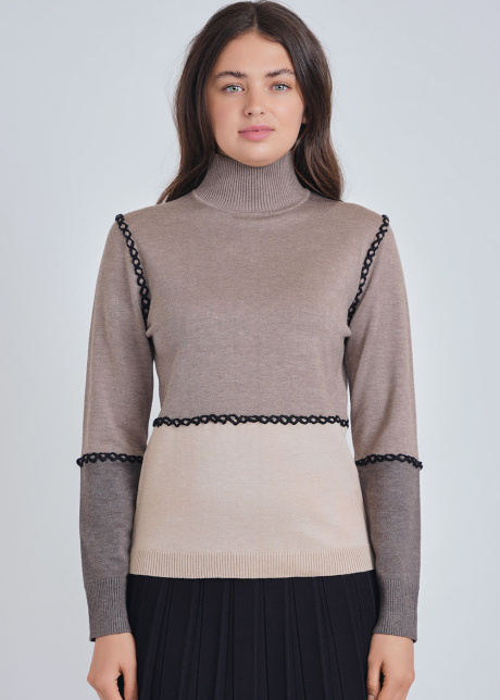 Crafted Elegance: Taupe Color Block Sweater