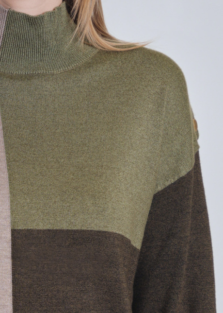 Olive Touch: High Neck Knit with Color Block Design
