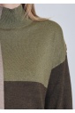 Olive Touch: High Neck Knit with Color Block Design