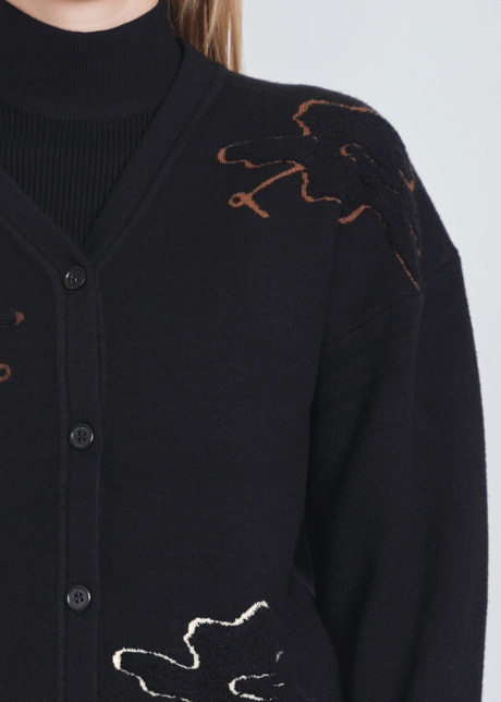 Buttoned Black Cardigan with V-Neck and Relaxed Shoulder Fit