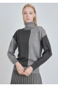 Relaxed Grey High Neck Color Block Knit