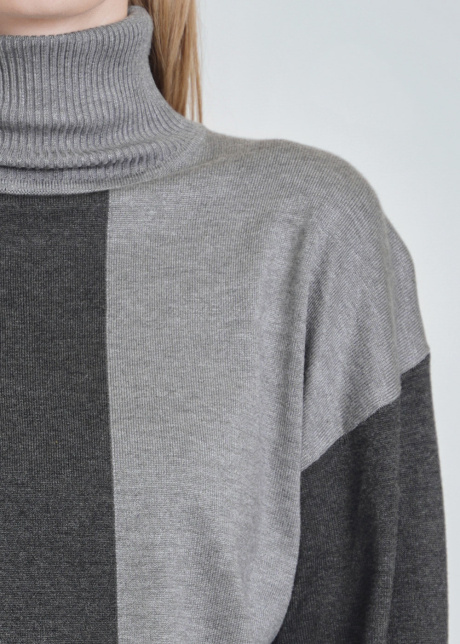 Relaxed Grey High Neck Color Block Knit