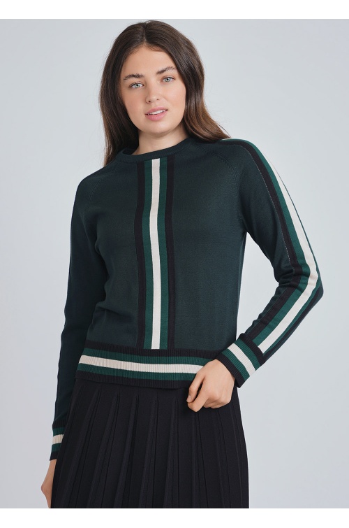 Cozy Green Knit with Striped Pattern & Stretchy Edges.