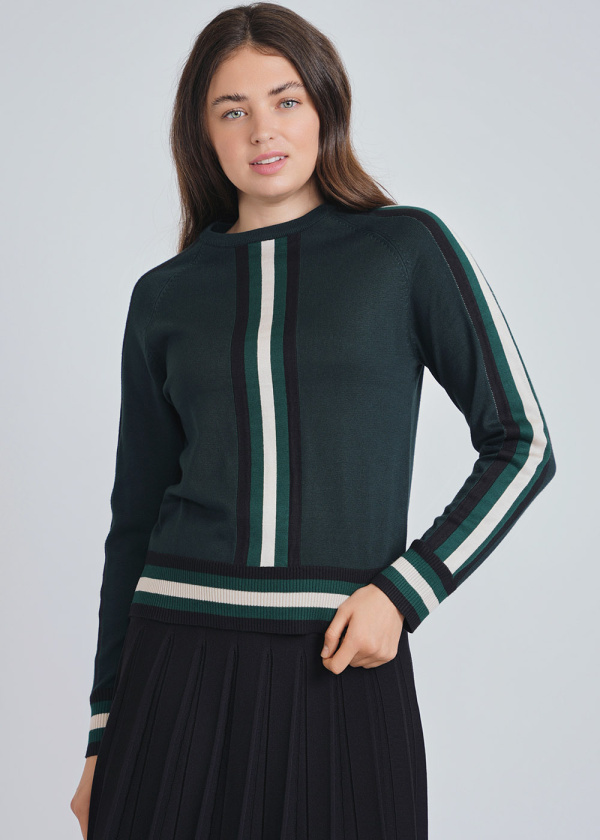 Cozy Green Knit with Striped Pattern & Stretchy Edges.
