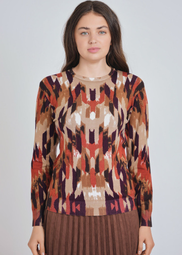 Multi-Hued Sweater with Artful Abstractions