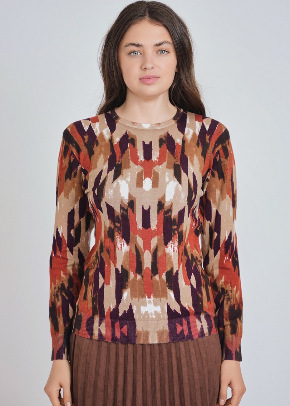 Multi-Hued Sweater with Artful Abstractions
