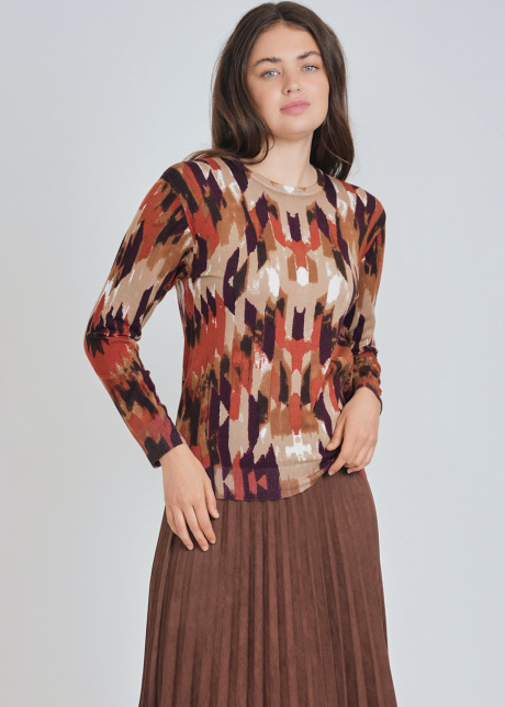 Multi-Hued Sweater with Artful Abstractions