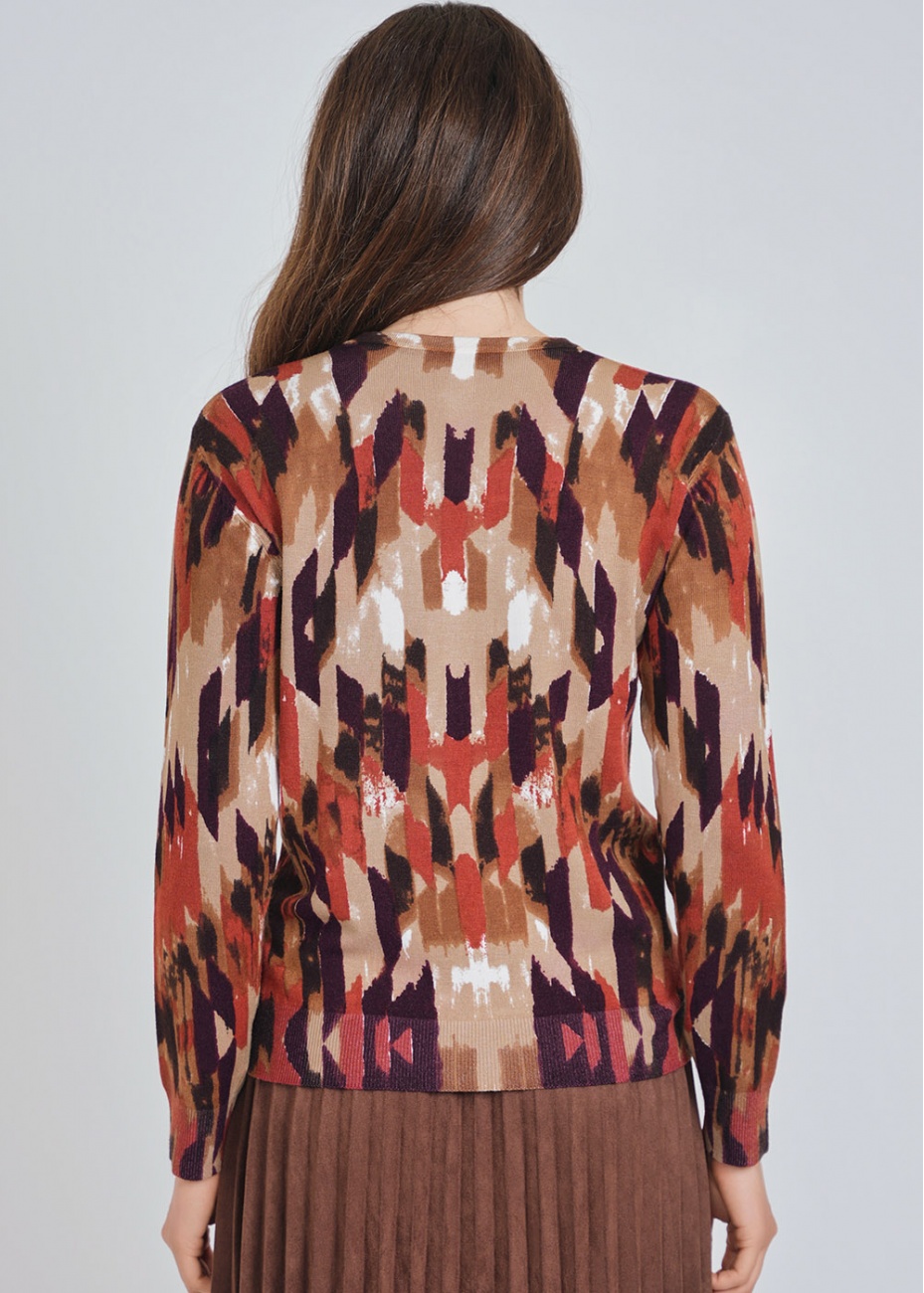 Multi-Hued Sweater with Artful Abstractions