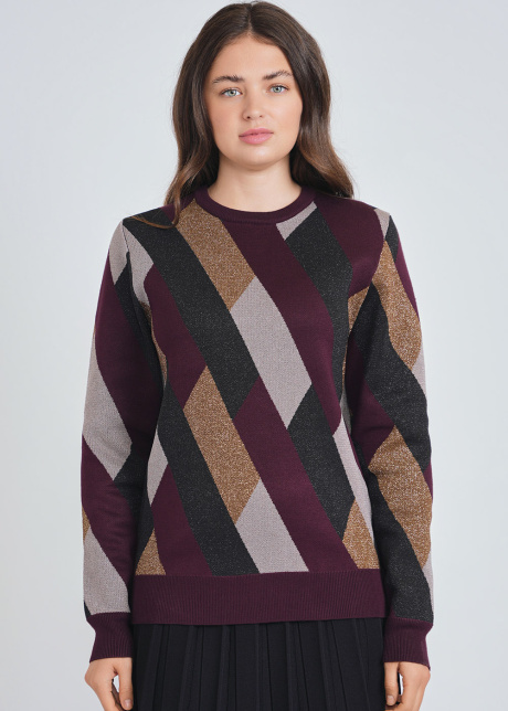 Abstract Geo Designs on Burgundy Knit Top