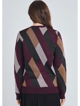High neck houndstooth sweater with lurex threads