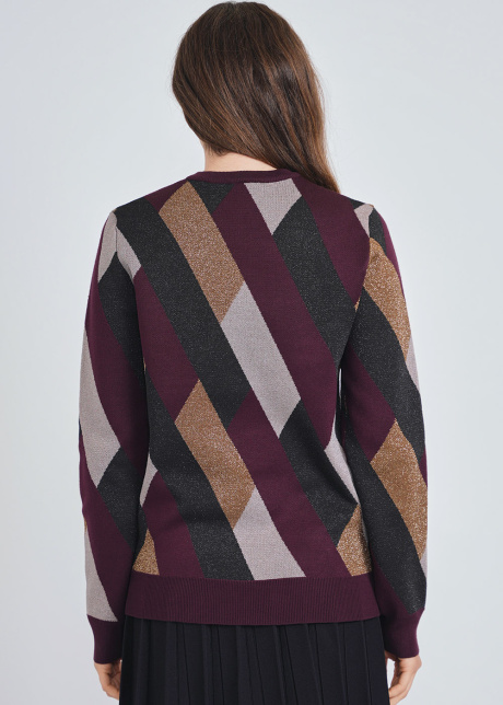 Abstract Geo Designs on Burgundy Knit Top