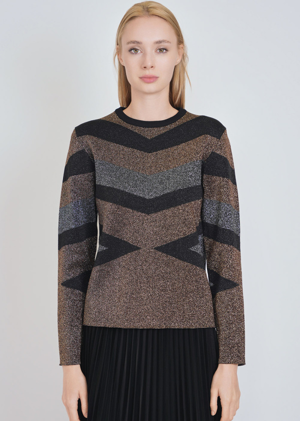 Gold Knit Sweater with Simple Geometry
