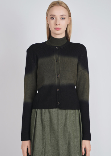 Harmonious Blend: Olive and Black Crew Neck Cardigan