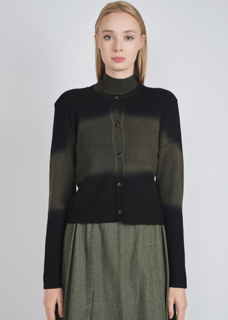 Harmonious Blend: Olive and Black Crew Neck Cardigan