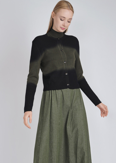Harmonious Blend: Olive and Black Crew Neck Cardigan