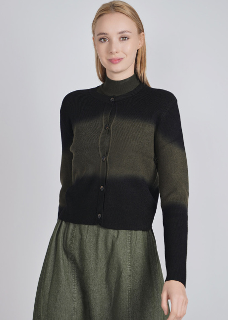 Harmonious Blend: Olive and Black Crew Neck Cardigan