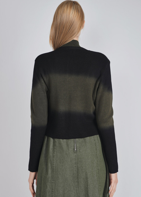 Harmonious Blend: Olive and Black Crew Neck Cardigan